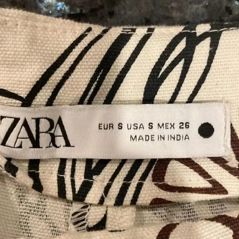 ZARA Ecru Printed Jewel High Waisted Shorts Women's Size Small